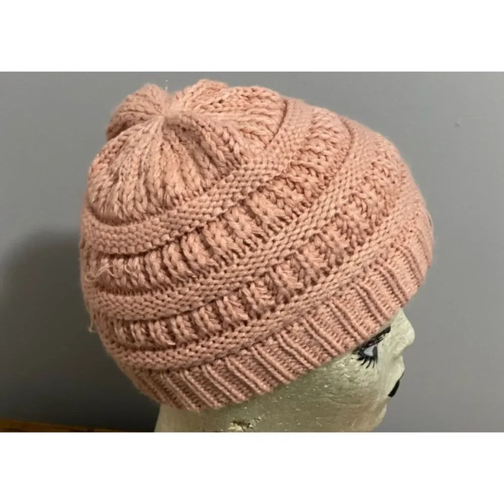 C.C Kids' Children's Soft Warm Fuzzy Two Tone Cuff Beanie Skull Cap Corral Peach